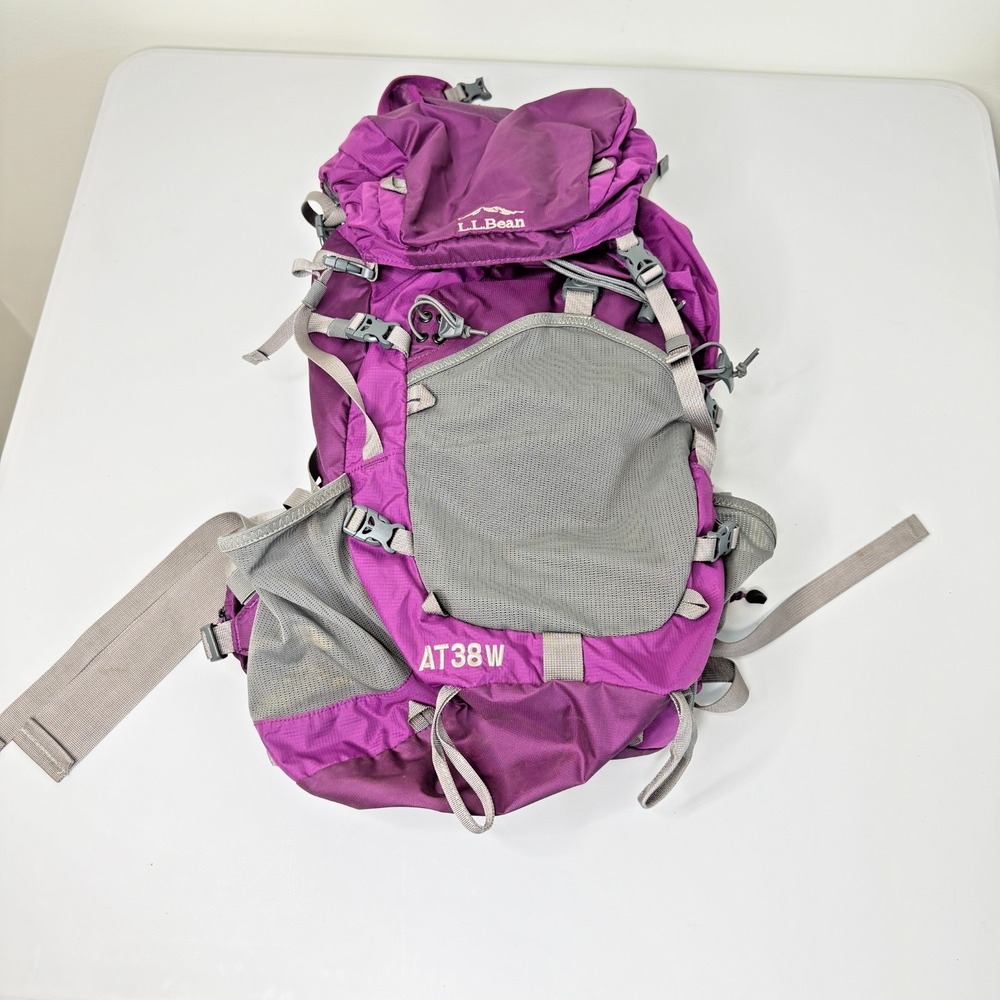 L.L. Bean AT38W Purple Gray Zip Pocket Adjustable Strap Hiking Backpack Bag